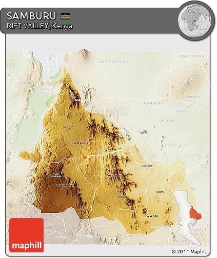 Physical 3D Map of SAMBURU, lighten