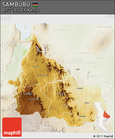 Physical 3D Map of SAMBURU, lighten