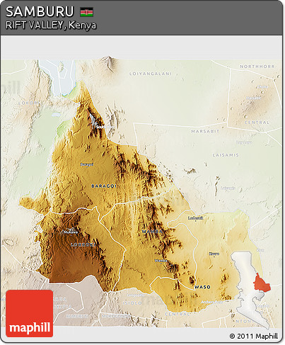 Physical 3D Map of SAMBURU, lighten