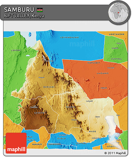 Physical 3D Map of SAMBURU, political outside