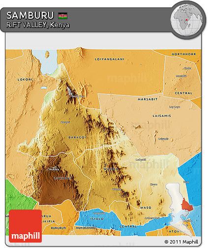 Physical 3D Map of SAMBURU, political shades outside