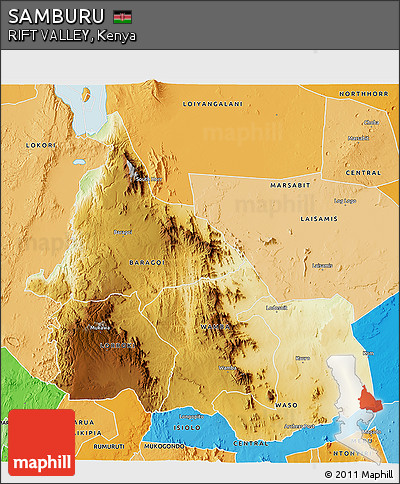 Physical 3D Map of SAMBURU, political shades outside