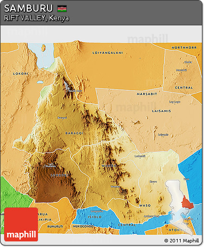 Physical 3D Map of SAMBURU, political shades outside