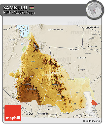 Physical 3D Map of SAMBURU, shaded relief outside
