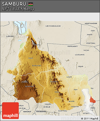 Physical 3D Map of SAMBURU, shaded relief outside
