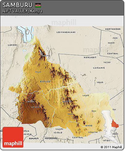 Physical 3D Map of SAMBURU, shaded relief outside