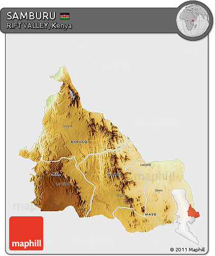 Physical 3D Map of SAMBURU, single color outside