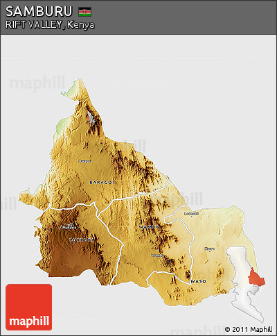 Physical 3D Map of SAMBURU, single color outside