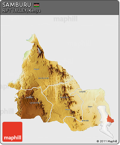 Physical 3D Map of SAMBURU, single color outside