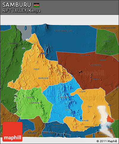 Political 3D Map of SAMBURU, darken