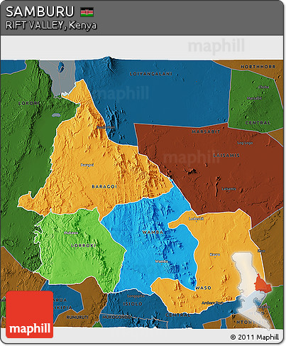 Political 3D Map of SAMBURU, darken