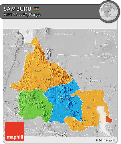 Political 3D Map of SAMBURU, lighten, desaturated