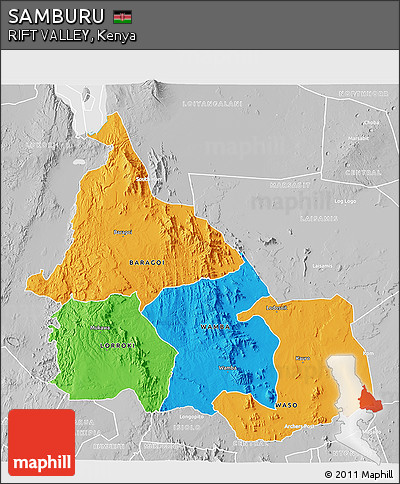 Political 3D Map of SAMBURU, lighten, desaturated