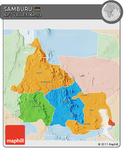 Political 3D Map of SAMBURU, lighten