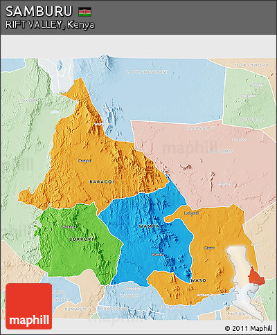 Political 3D Map of SAMBURU, lighten