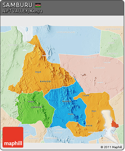 Political 3D Map of SAMBURU, lighten