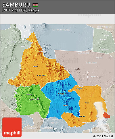 Political 3D Map of SAMBURU, lighten, semi-desaturated