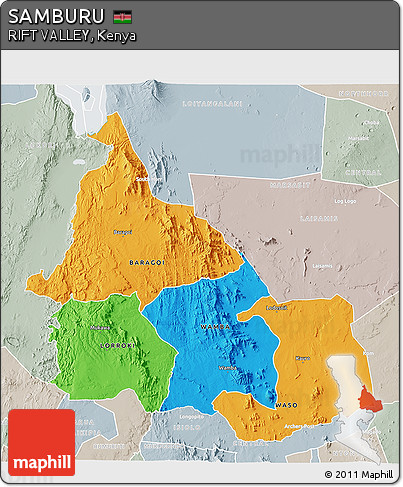 Political 3D Map of SAMBURU, lighten, semi-desaturated
