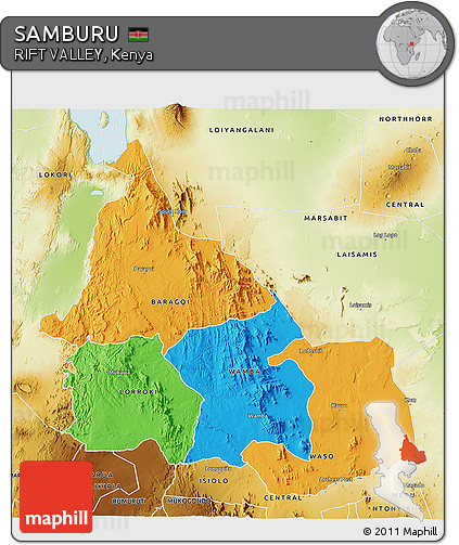 Political 3D Map of SAMBURU, physical outside