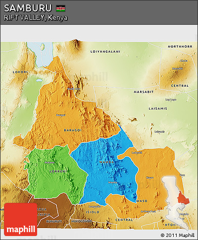 Political 3D Map of SAMBURU, physical outside