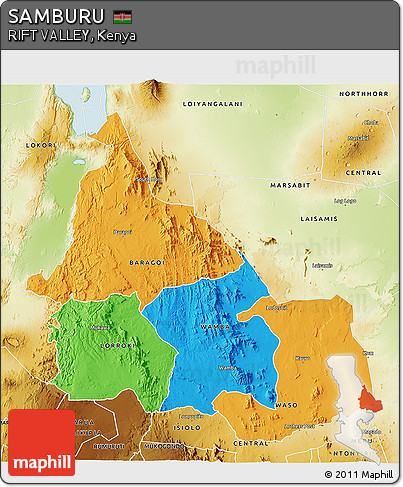 Political 3D Map of SAMBURU, physical outside
