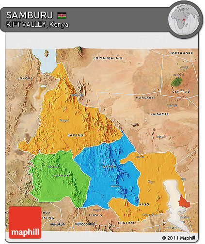 Political 3D Map of SAMBURU, satellite outside