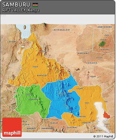 Political 3D Map of SAMBURU, satellite outside