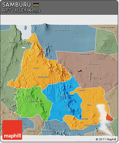 Political 3D Map of SAMBURU, semi-desaturated