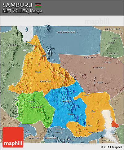 Political 3D Map of SAMBURU, semi-desaturated