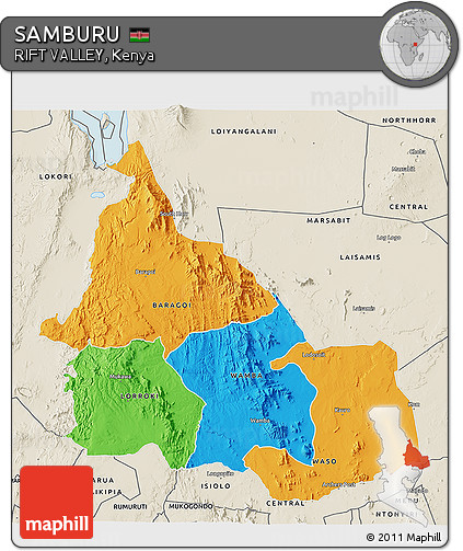 Political 3D Map of SAMBURU, shaded relief outside