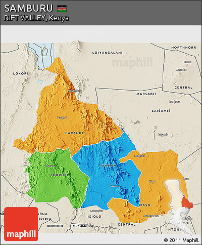 Political 3D Map of SAMBURU, shaded relief outside
