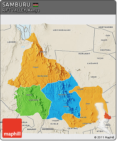 Political 3D Map of SAMBURU, shaded relief outside