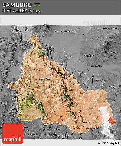 Satellite 3D Map of SAMBURU, darken, desaturated