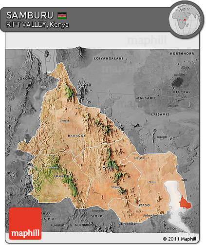 Satellite 3D Map of SAMBURU, darken, desaturated
