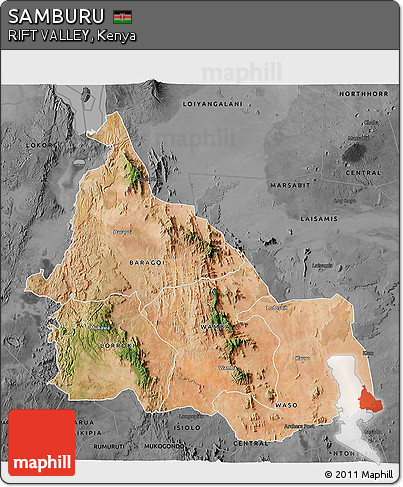 Satellite 3D Map of SAMBURU, darken, desaturated