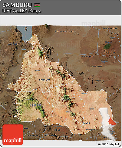 Satellite 3D Map of SAMBURU, darken