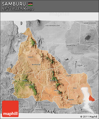 Satellite 3D Map of SAMBURU, desaturated
