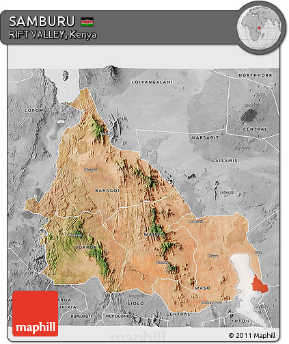 Satellite 3D Map of SAMBURU, desaturated