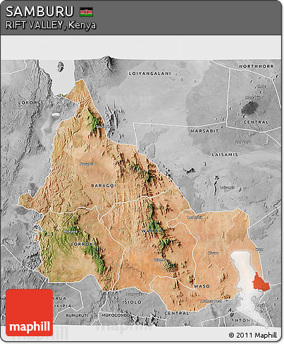 Satellite 3D Map of SAMBURU, desaturated