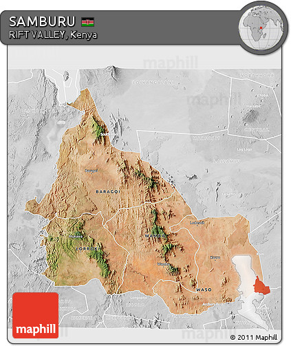 Satellite 3D Map of SAMBURU, lighten, desaturated