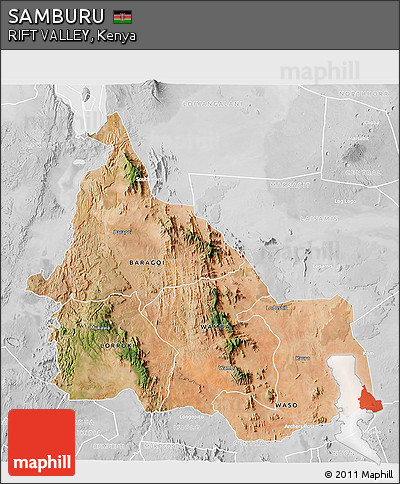 Satellite 3D Map of SAMBURU, lighten, desaturated
