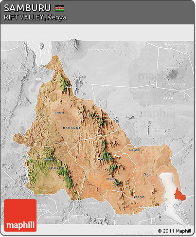 Satellite 3D Map of SAMBURU, lighten, desaturated