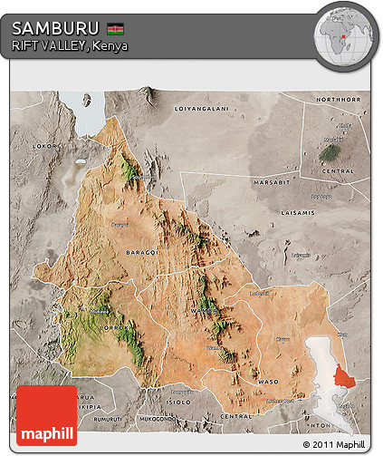 Satellite 3D Map of SAMBURU, semi-desaturated