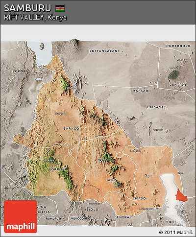 Satellite 3D Map of SAMBURU, semi-desaturated