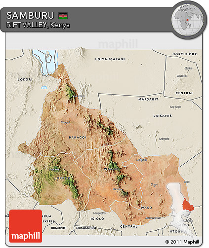 Satellite 3D Map of SAMBURU, shaded relief outside