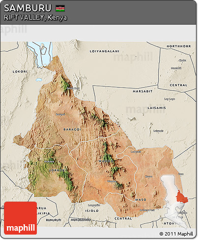 Satellite 3D Map of SAMBURU, shaded relief outside