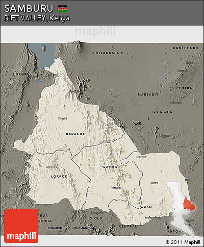 Shaded Relief 3D Map of SAMBURU, darken