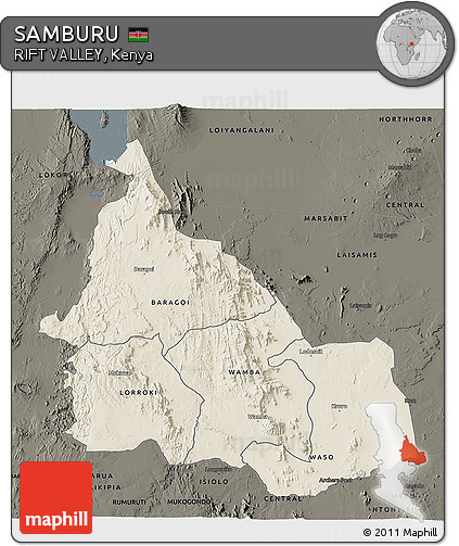 Shaded Relief 3D Map of SAMBURU, darken