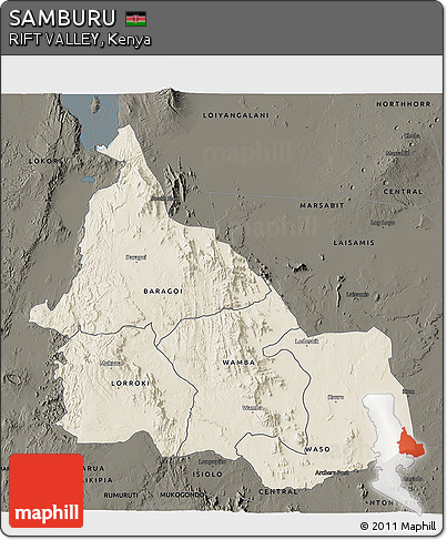 Shaded Relief 3D Map of SAMBURU, darken