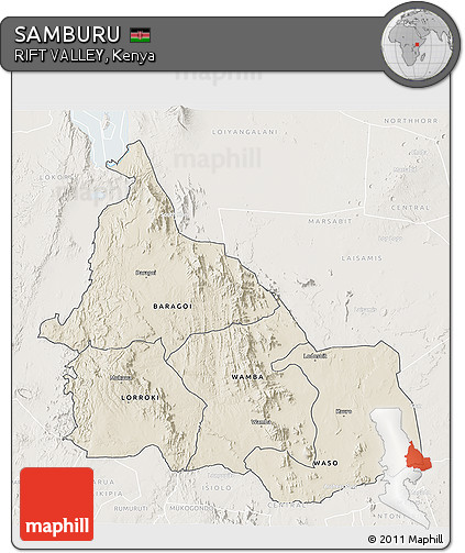 Shaded Relief 3D Map of SAMBURU, lighten